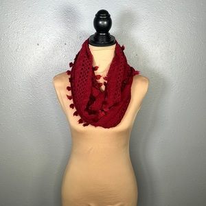 Burgundy knitted tassel infinity scarf
